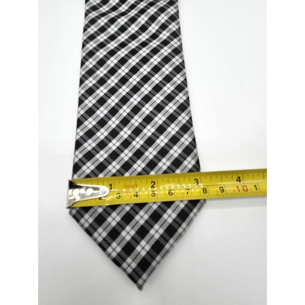 Haggar Black White Plaid Pattern Polyester Men's Tie Necktie 58
